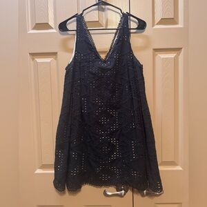Anthropologie Maeve Luci Black Swing Dress Eyelet Small Petite Lined